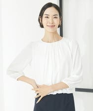 F6KAA01160 MICHEL KLEIN(小さいサイズ)(メゾン ドゥ サンク) [小さいサイズ]プリーツデザインブラウソー(インナーにおすすめ) ホワイト