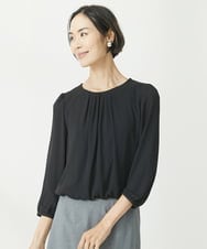 F6KAA01160 MICHEL KLEIN(小さいサイズ)(メゾン ドゥ サンク) [小さいサイズ]プリーツデザインブラウソー(インナーにおすすめ) ブラック