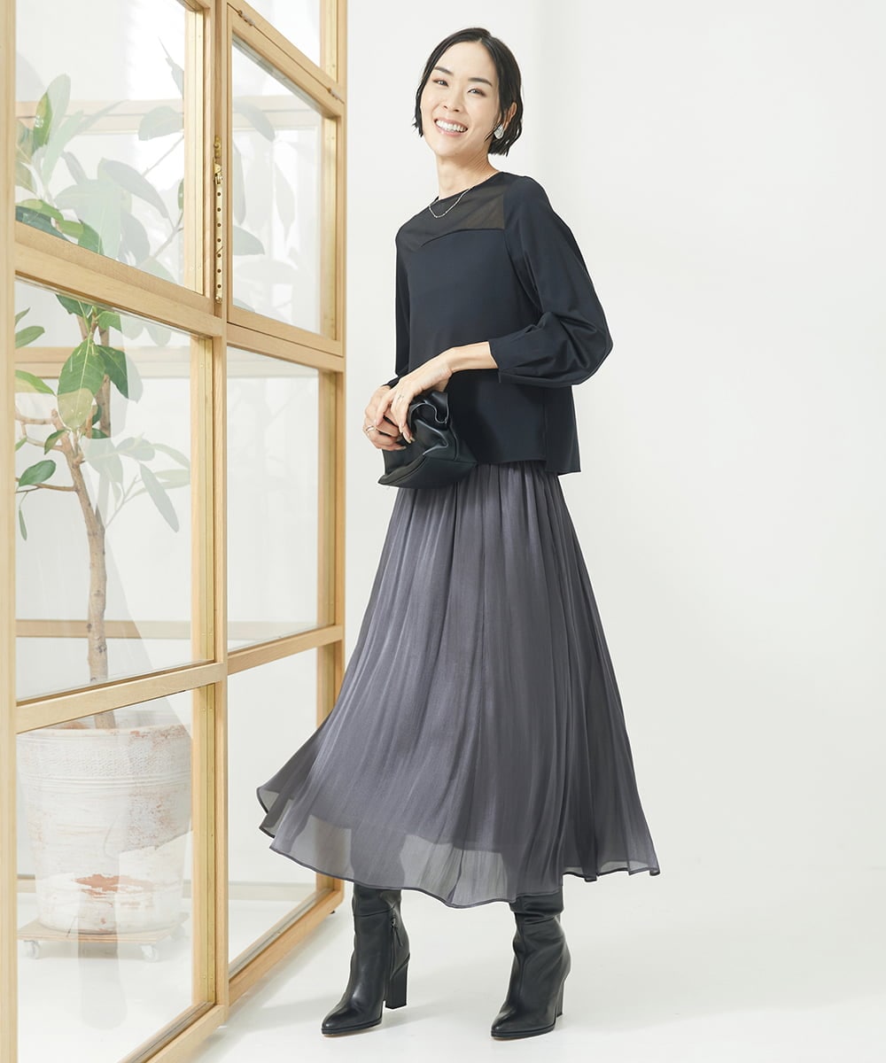 F6KAA31170 MICHEL KLEIN(小さいサイズ)(メゾン ドゥ サンク) [小さいサイズ]シアー切り替えカットソー ブラック