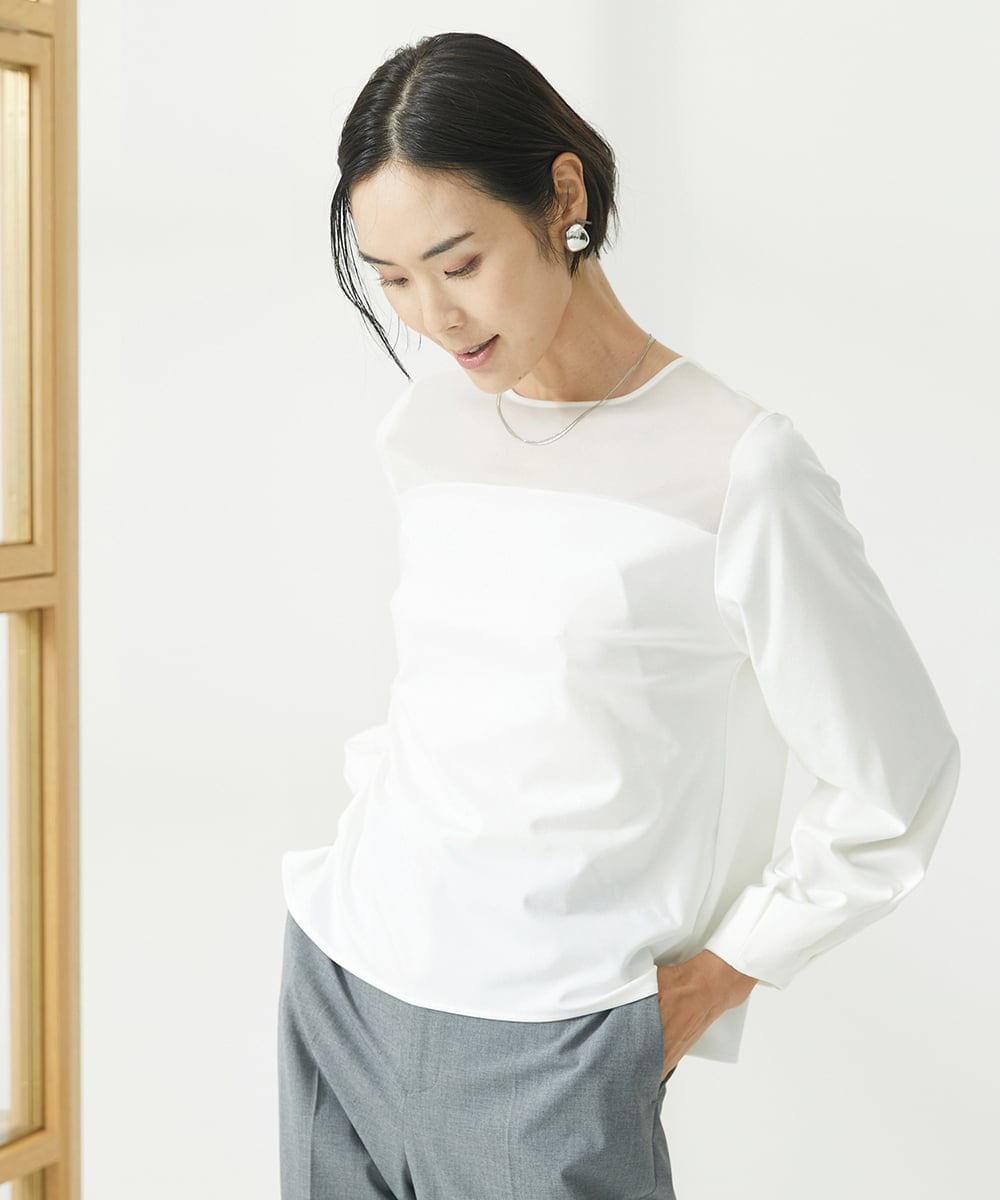 F6KAA31170 MICHEL KLEIN(小さいサイズ)(メゾン ドゥ サンク) [小さいサイズ]シアー切り替えカットソー ブラック