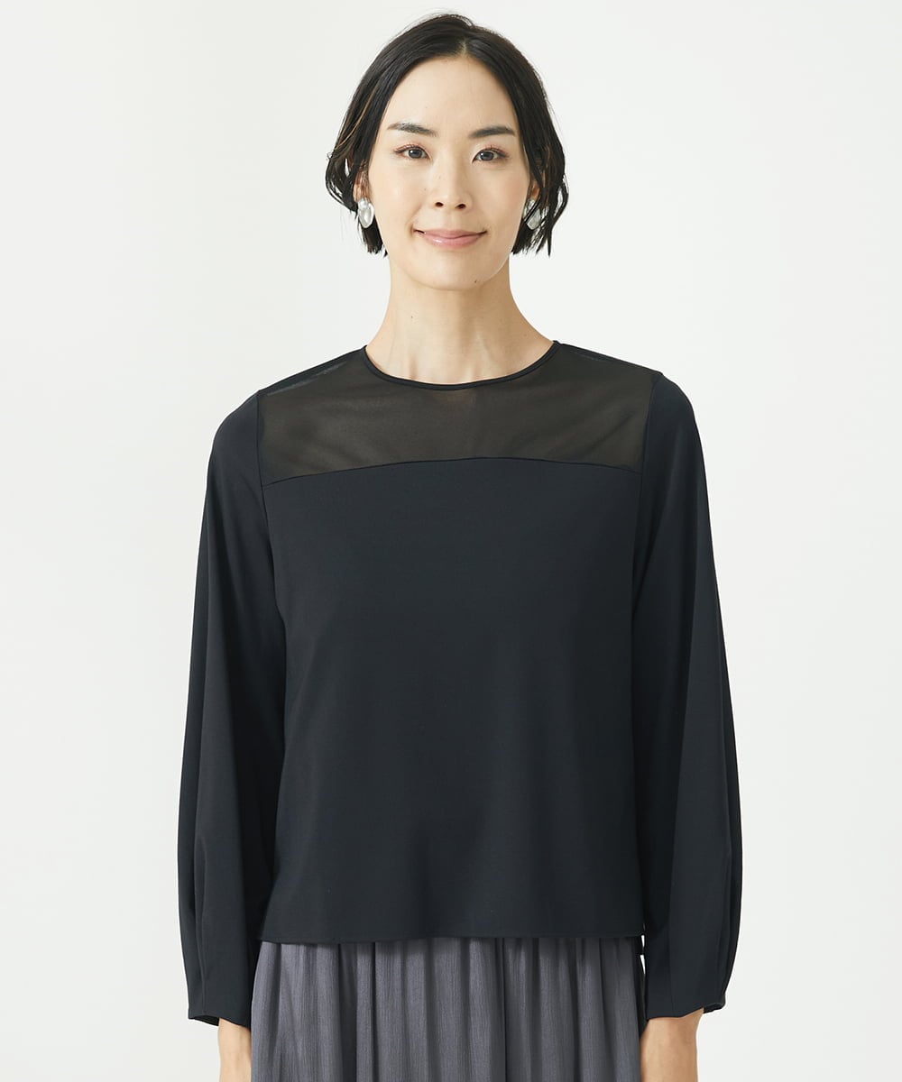 F6KAA31170 MICHEL KLEIN(小さいサイズ)(メゾン ドゥ サンク) [小さいサイズ]シアー切り替えカットソー ブラック