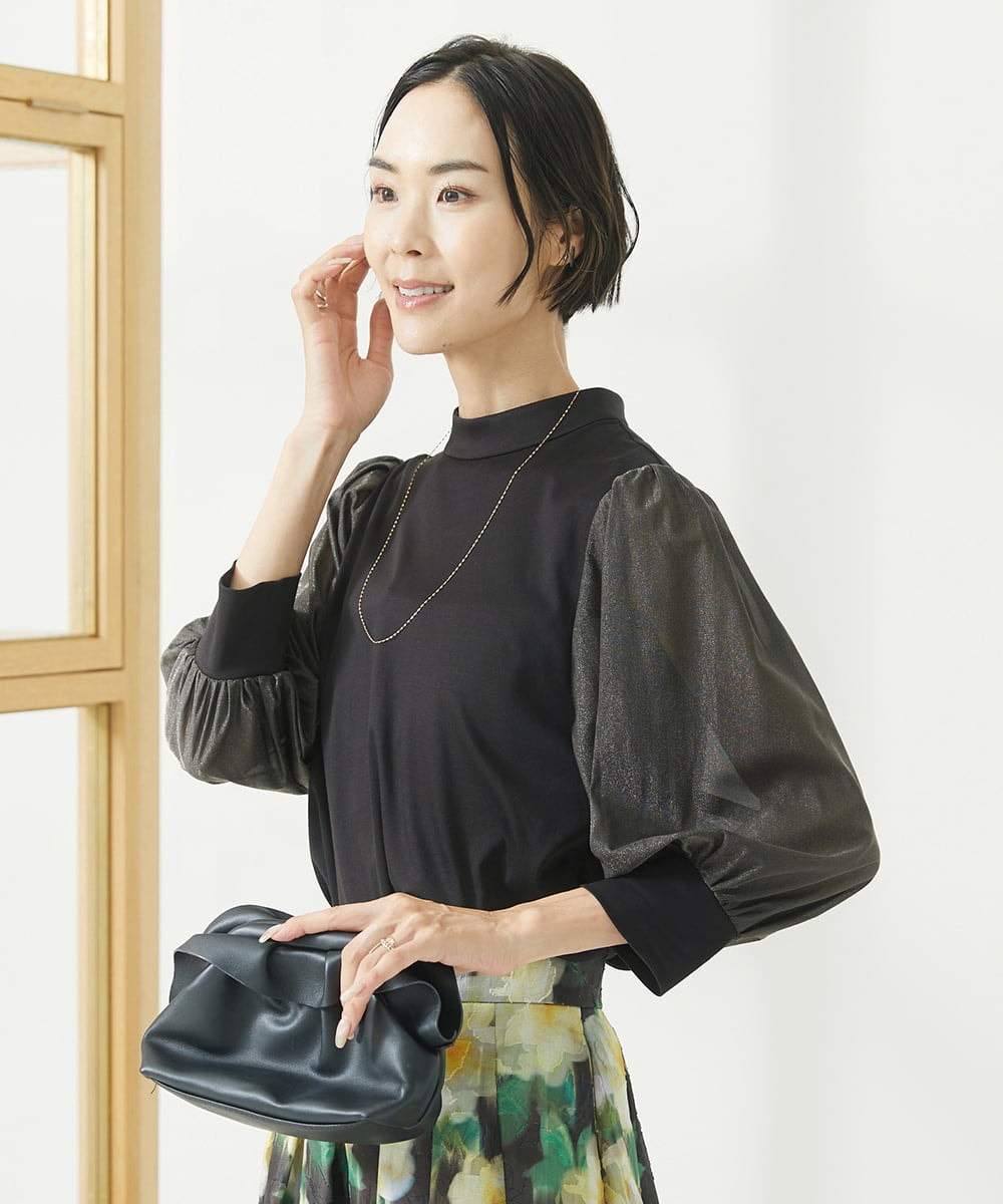 F6KAA32170 MICHEL KLEIN(小さいサイズ)(メゾン ドゥ サンク) [小さいサイズ]異素材ボリュームスリーブカットソー オフホワイト