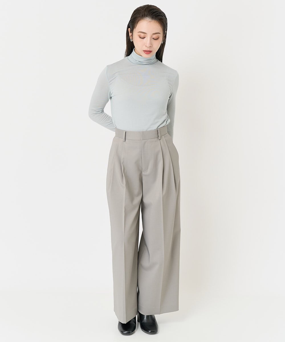 F6KAA34150 MICHEL KLEIN(小さいサイズ)(メゾン ドゥ サンク) [小さいサイズ]カシミヤ混ハイネックカットソー(レイヤードにおすすめ) ライトグレー