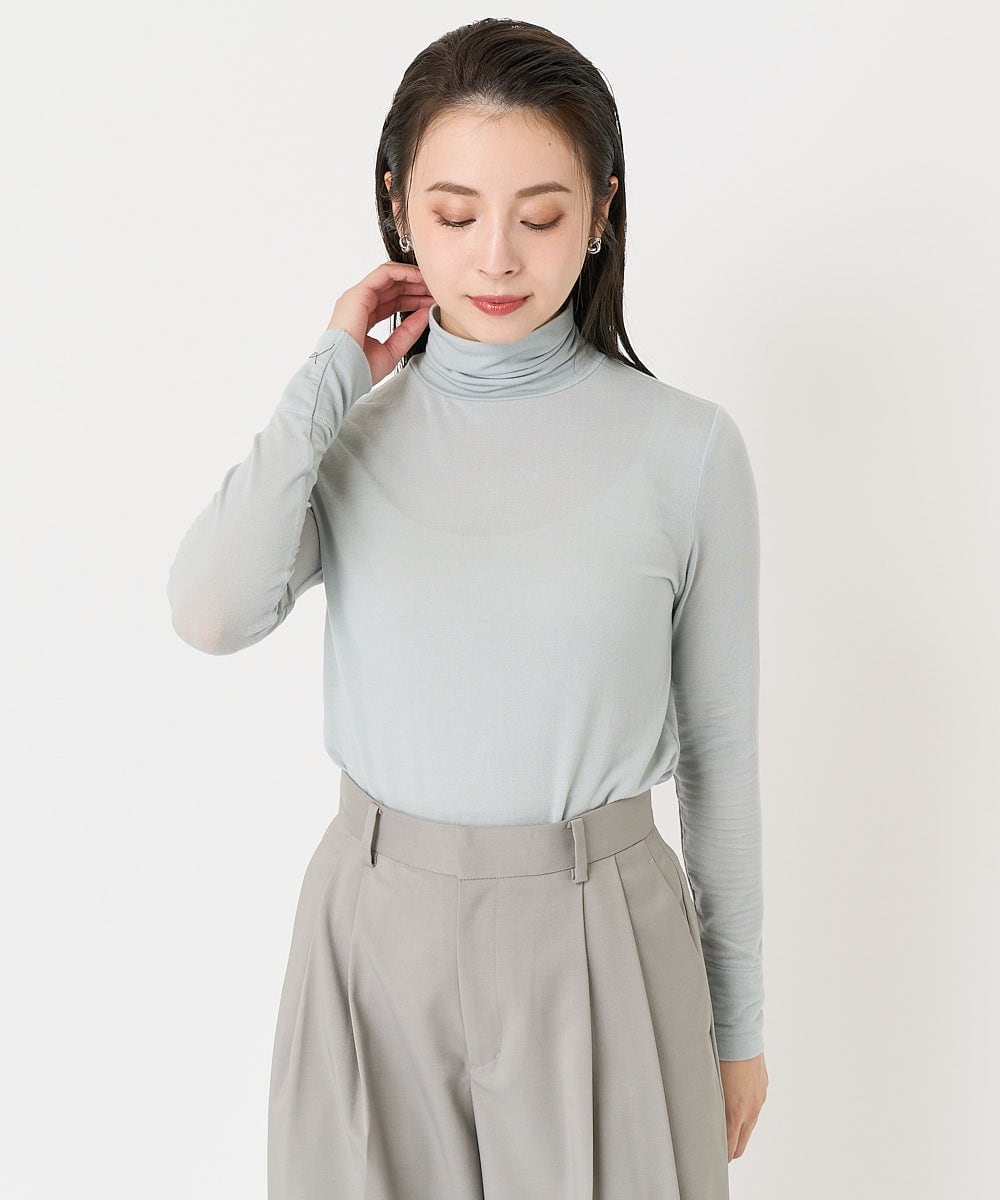 F6KAA34150 MICHEL KLEIN(小さいサイズ)(メゾン ドゥ サンク) [小さいサイズ]カシミヤ混ハイネックカットソー(レイヤードにおすすめ) ライトグレー