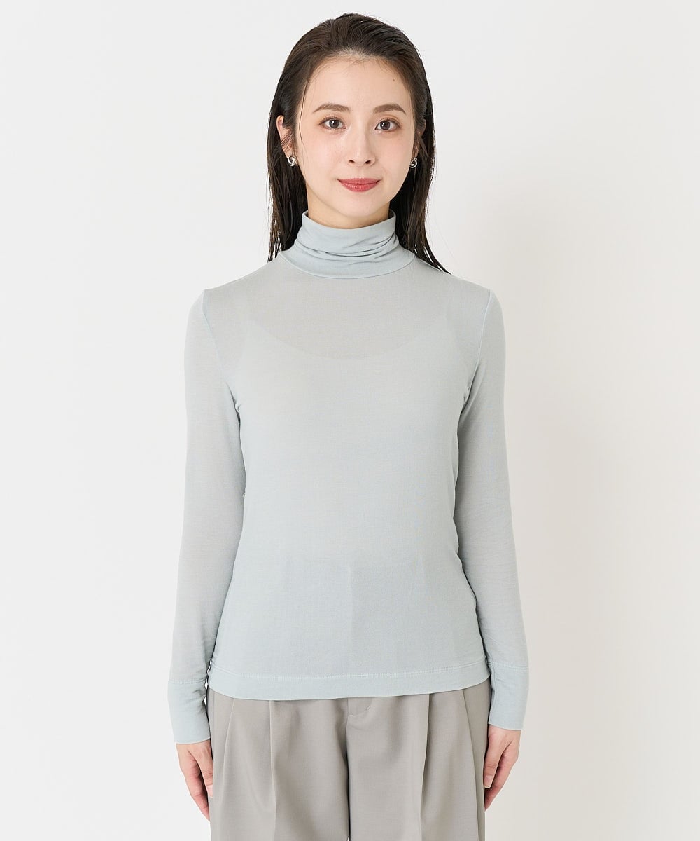 F6KAA34150 MICHEL KLEIN(小さいサイズ)(メゾン ドゥ サンク) [小さいサイズ]カシミヤ混ハイネックカットソー(レイヤードにおすすめ) ライトグレー
