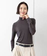 F6KAA34150 MICHEL KLEIN(小さいサイズ)(メゾン ドゥ サンク) [小さいサイズ]カシミヤ混ハイネックカットソー(レイヤードにおすすめ) ダークグレー
