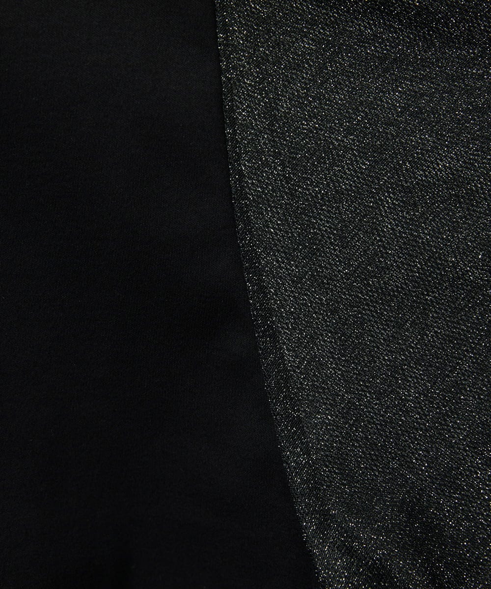 F6KAD11170 MICHEL KLEIN(小さいサイズ)(メゾン ドゥ サンク) [小さいサイズ]ラメチュールスリーブ異素材カットソー ブラック