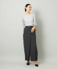 F6KAD11170 MICHEL KLEIN(小さいサイズ)(メゾン ドゥ サンク) [小さいサイズ]ラメチュールスリーブ異素材カットソー ブラック