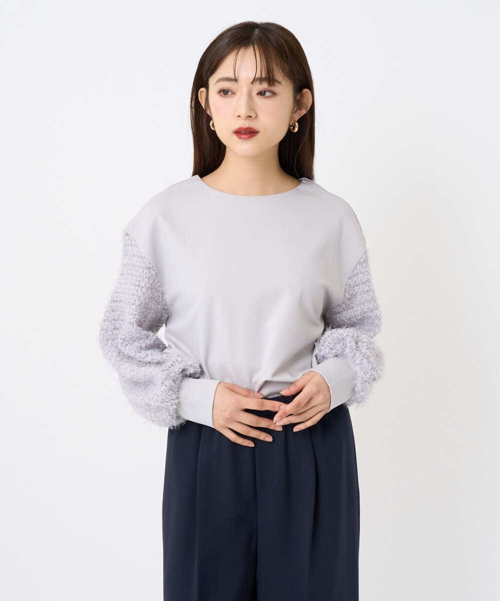 F6KAD18190 MICHEL KLEIN(小さいサイズ)(メゾン ドゥ サンク) [小さいサイズ]パフスリーブ異素材カットソー ライトグレー