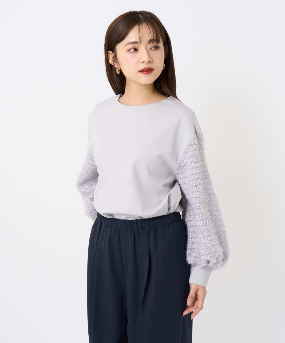 F6KAD18190 MICHEL KLEIN(小さいサイズ)(メゾン ドゥ サンク) [小さいサイズ]パフスリーブ異素材カットソー ライトグレー