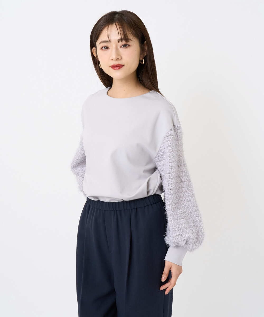 F6KAD18190 MICHEL KLEIN(小さいサイズ)(メゾン ドゥ サンク) [小さいサイズ]パフスリーブ異素材カットソー ライトグレー