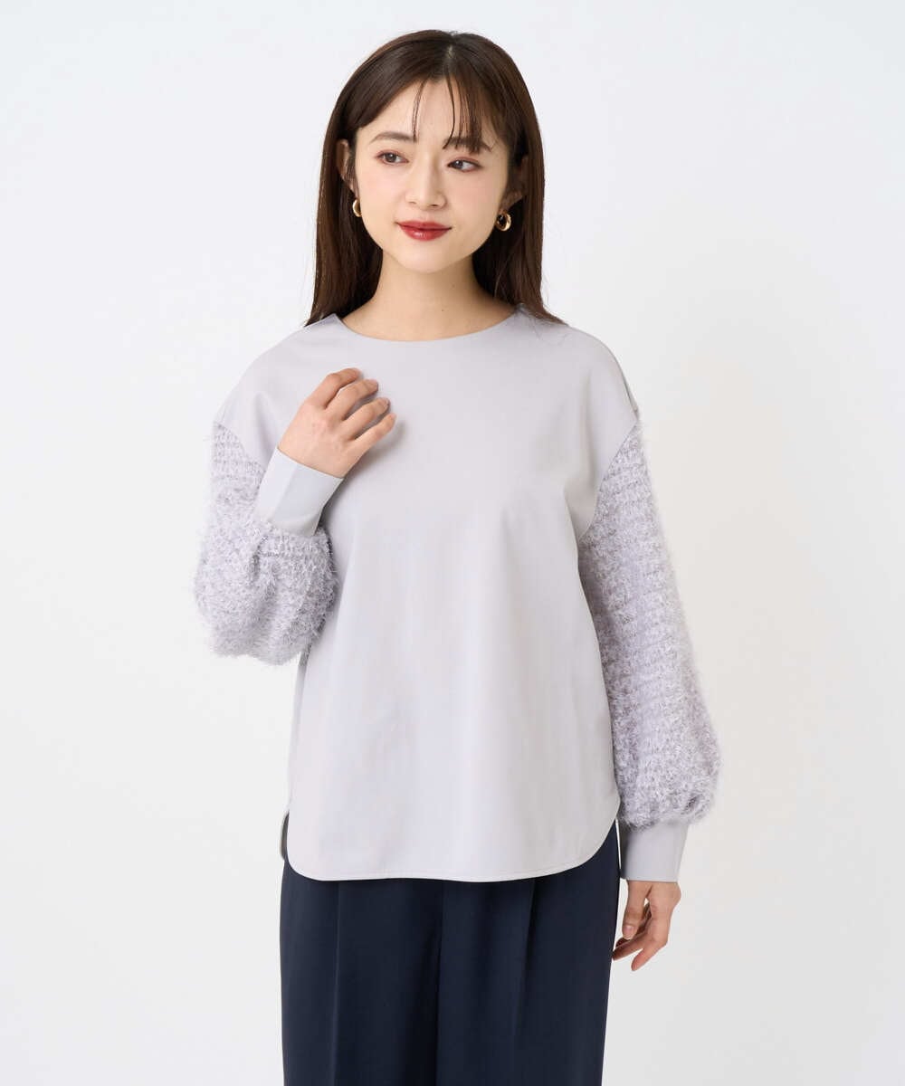 F6KAD18190 MICHEL KLEIN(小さいサイズ)(メゾン ドゥ サンク) [小さいサイズ]パフスリーブ異素材カットソー ライトグレー