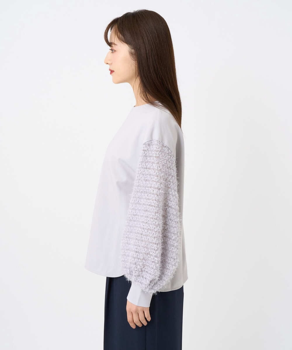 F6KAD18190 MICHEL KLEIN(小さいサイズ)(メゾン ドゥ サンク) [小さいサイズ]パフスリーブ異素材カットソー ライトグレー