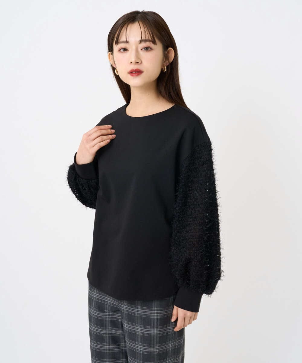 F6KAD18190 MICHEL KLEIN(小さいサイズ)(メゾン ドゥ サンク) [小さいサイズ]パフスリーブ異素材カットソー ライトグレー