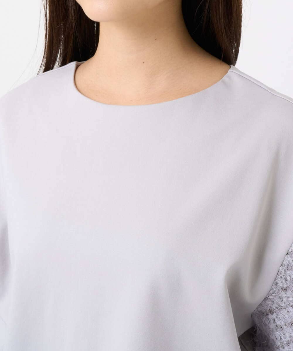 F6KAD18190 MICHEL KLEIN(小さいサイズ)(メゾン ドゥ サンク) [小さいサイズ]パフスリーブ異素材カットソー ライトグレー