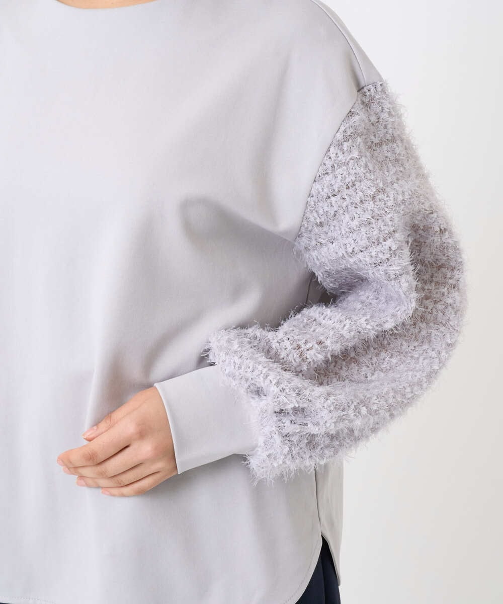 F6KAD18190 MICHEL KLEIN(小さいサイズ)(メゾン ドゥ サンク) [小さいサイズ]パフスリーブ異素材カットソー ライトグレー