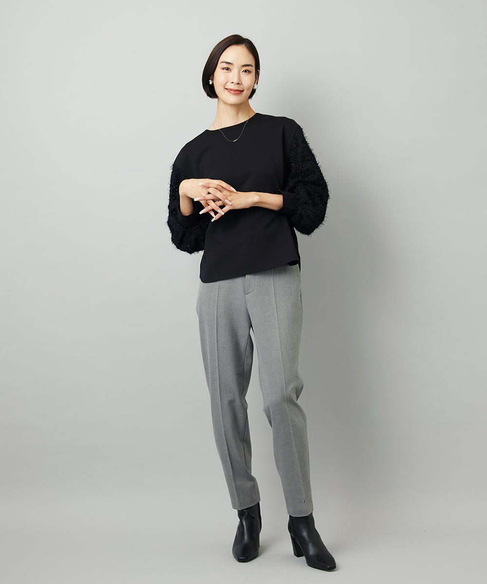 F6KAD18190 MICHEL KLEIN(小さいサイズ)(メゾン ドゥ サンク) [小さいサイズ]パフスリーブ異素材カットソー ライトグレー