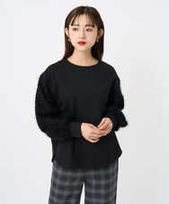 F6KAD18190 MICHEL KLEIN(小さいサイズ)(メゾン ドゥ サンク) [小さいサイズ]パフスリーブ異素材カットソー ライトグレー