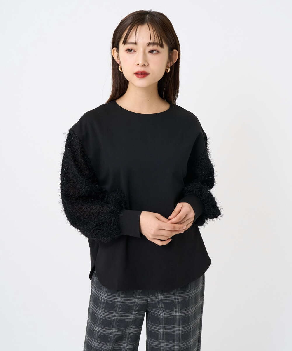 F6KAD18190 MICHEL KLEIN(小さいサイズ)(メゾン ドゥ サンク) [小さいサイズ]パフスリーブ異素材カットソー ライトグレー