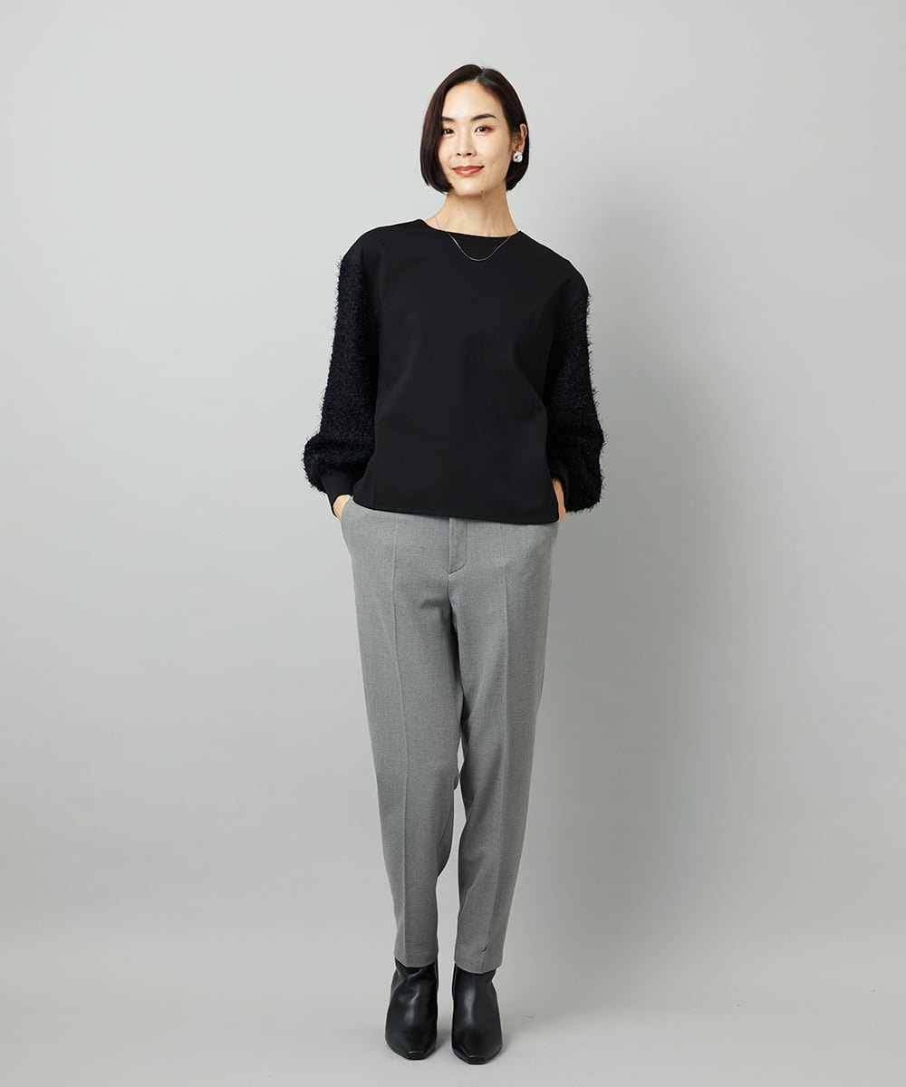 F6KAD18190 MICHEL KLEIN(小さいサイズ)(メゾン ドゥ サンク) [小さいサイズ]パフスリーブ異素材カットソー ライトグレー