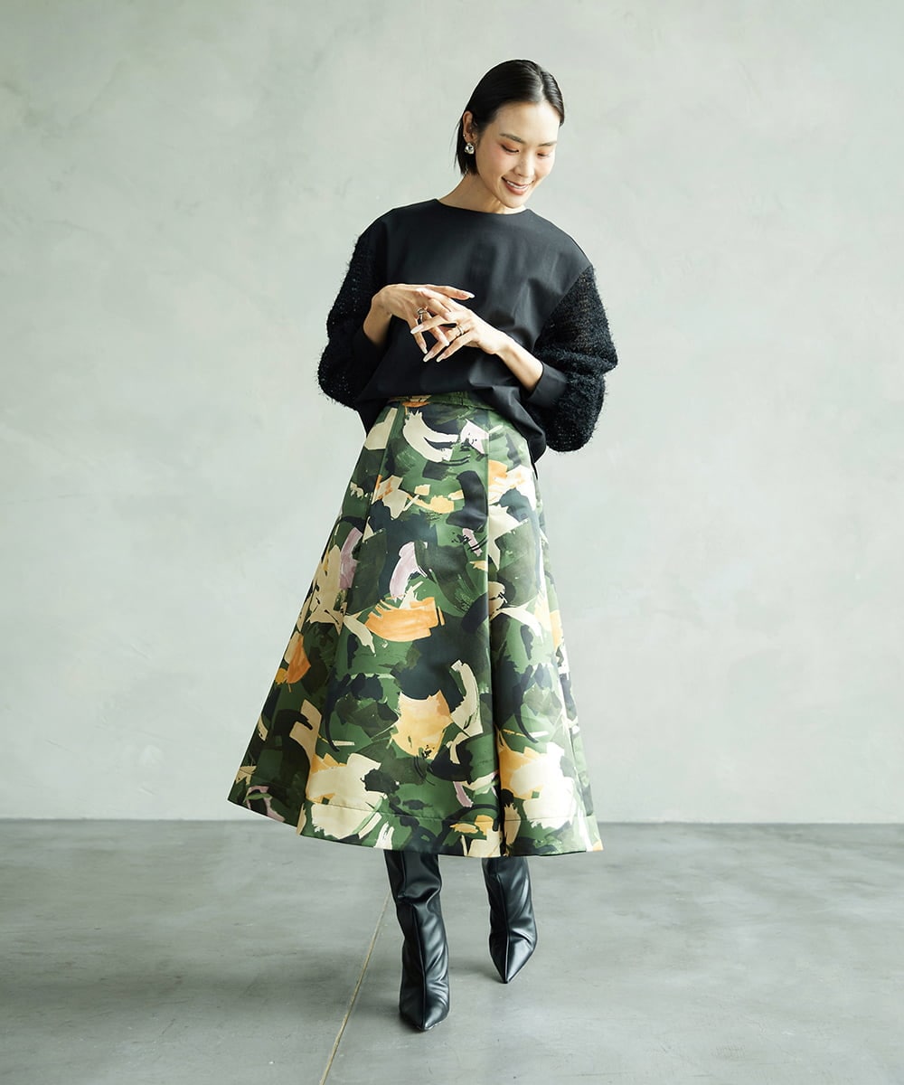 F6KAD18190 MICHEL KLEIN(小さいサイズ)(メゾン ドゥ サンク) [小さいサイズ]パフスリーブ異素材カットソー ライトグレー