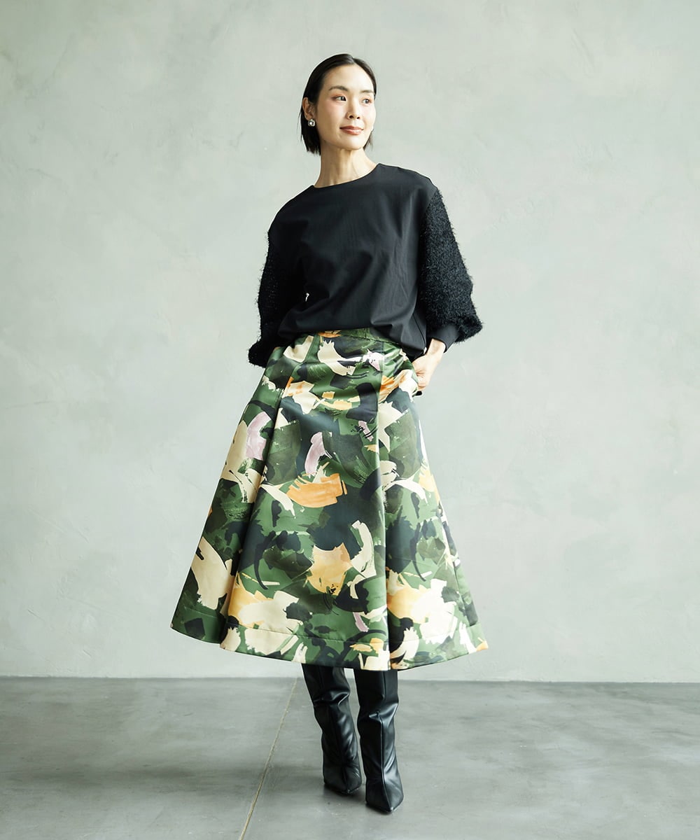 F6KAD18190 MICHEL KLEIN(小さいサイズ)(メゾン ドゥ サンク) [小さいサイズ]パフスリーブ異素材カットソー ライトグレー