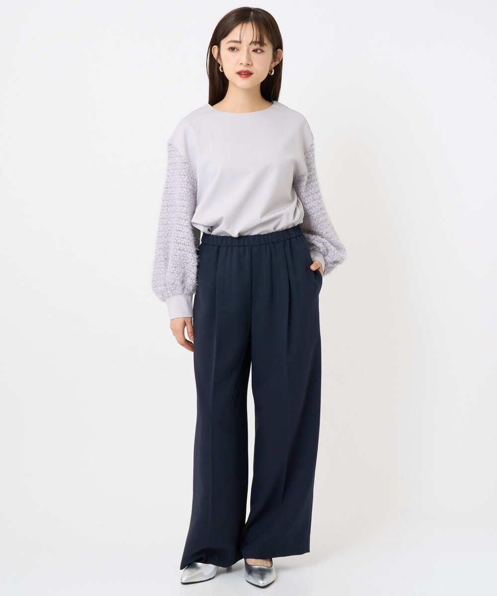 F6KAD18190 MICHEL KLEIN(小さいサイズ)(メゾン ドゥ サンク) [小さいサイズ]パフスリーブ異素材カットソー ライトグレー