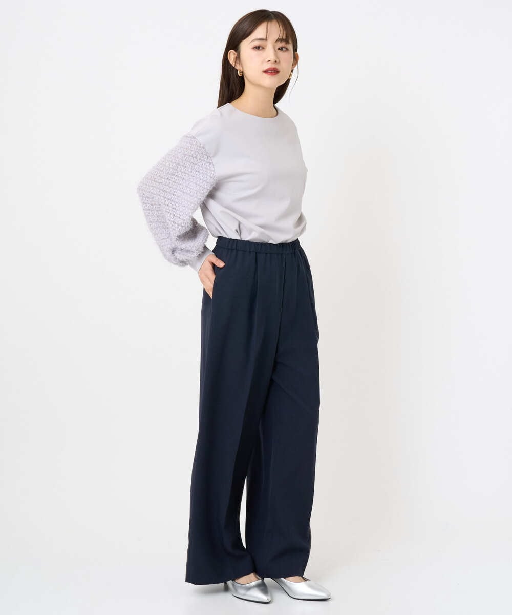 F6KAD18190 MICHEL KLEIN(小さいサイズ)(メゾン ドゥ サンク) [小さいサイズ]パフスリーブ異素材カットソー ライトグレー