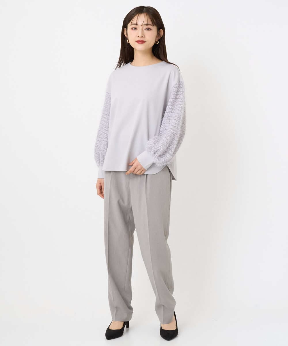 F6KAD18190 MICHEL KLEIN(小さいサイズ)(メゾン ドゥ サンク) [小さいサイズ]パフスリーブ異素材カットソー ライトグレー