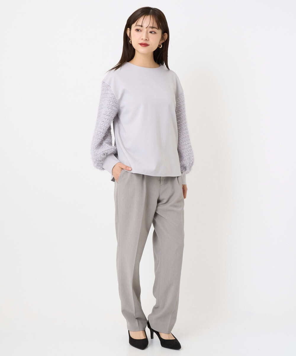 F6KAD18190 MICHEL KLEIN(小さいサイズ)(メゾン ドゥ サンク) [小さいサイズ]パフスリーブ異素材カットソー ライトグレー