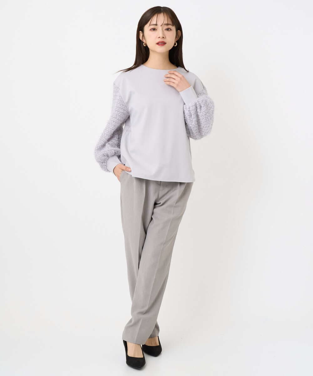 F6KAD18190 MICHEL KLEIN(小さいサイズ)(メゾン ドゥ サンク) [小さいサイズ]パフスリーブ異素材カットソー ライトグレー