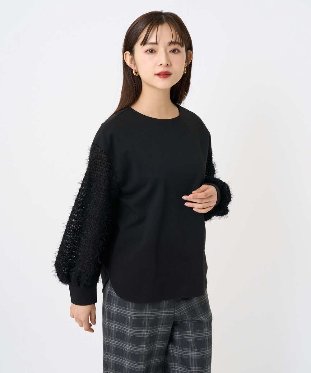 F6KAD18190 MICHEL KLEIN(小さいサイズ)(メゾン ドゥ サンク) [小さいサイズ]パフスリーブ異素材カットソー ライトグレー