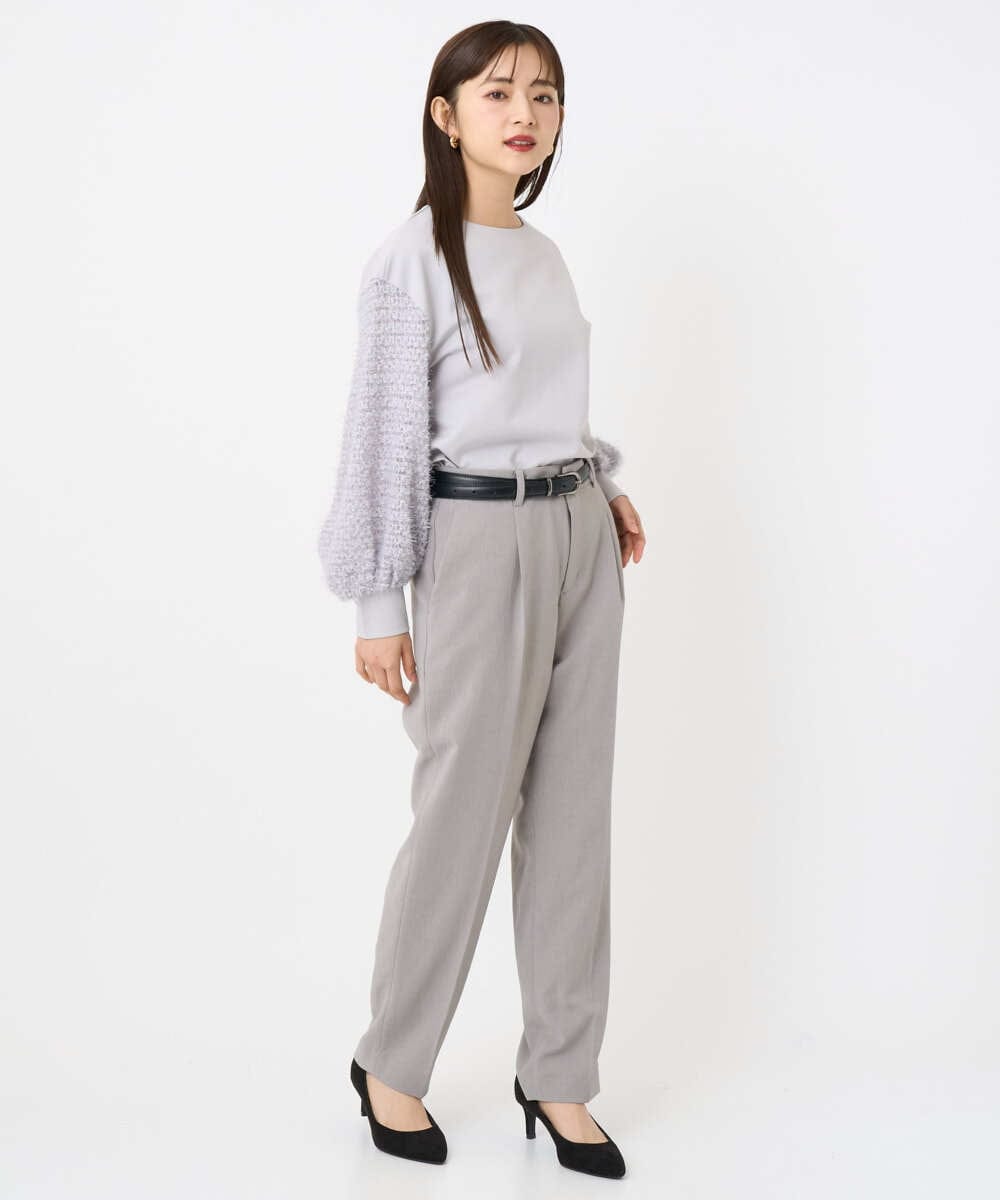 F6KAD18190 MICHEL KLEIN(小さいサイズ)(メゾン ドゥ サンク) [小さいサイズ]パフスリーブ異素材カットソー ライトグレー