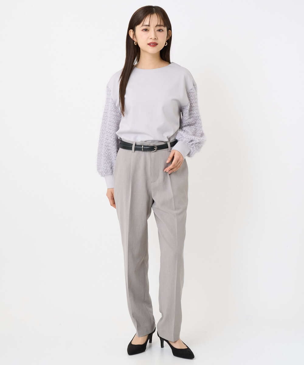 F6KAD18190 MICHEL KLEIN(小さいサイズ)(メゾン ドゥ サンク) [小さいサイズ]パフスリーブ異素材カットソー ライトグレー