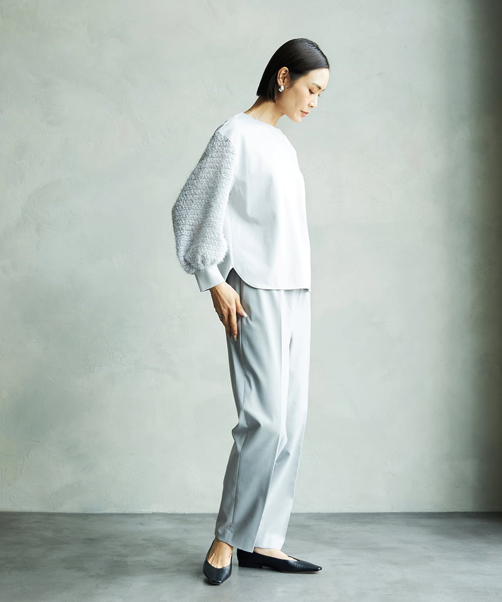 F6KAD18190 MICHEL KLEIN(小さいサイズ)(メゾン ドゥ サンク) [小さいサイズ]パフスリーブ異素材カットソー ライトグレー