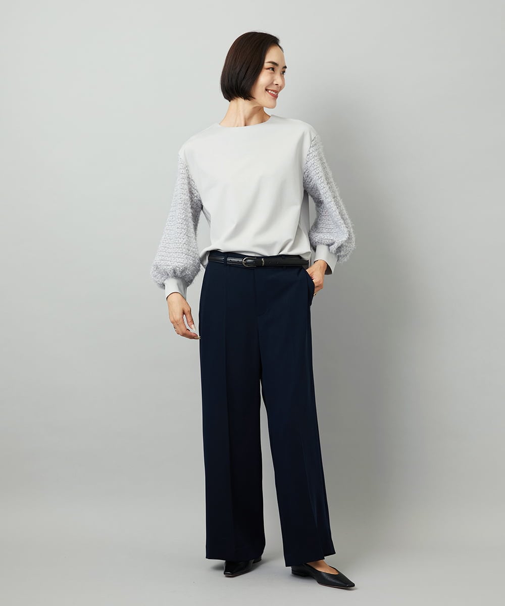 F6KAD18190 MICHEL KLEIN(小さいサイズ)(メゾン ドゥ サンク) [小さいサイズ]パフスリーブ異素材カットソー ライトグレー