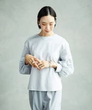 F6KAD18190 MICHEL KLEIN(小さいサイズ)(メゾン ドゥ サンク) [小さいサイズ]パフスリーブ異素材カットソー ライトグレー