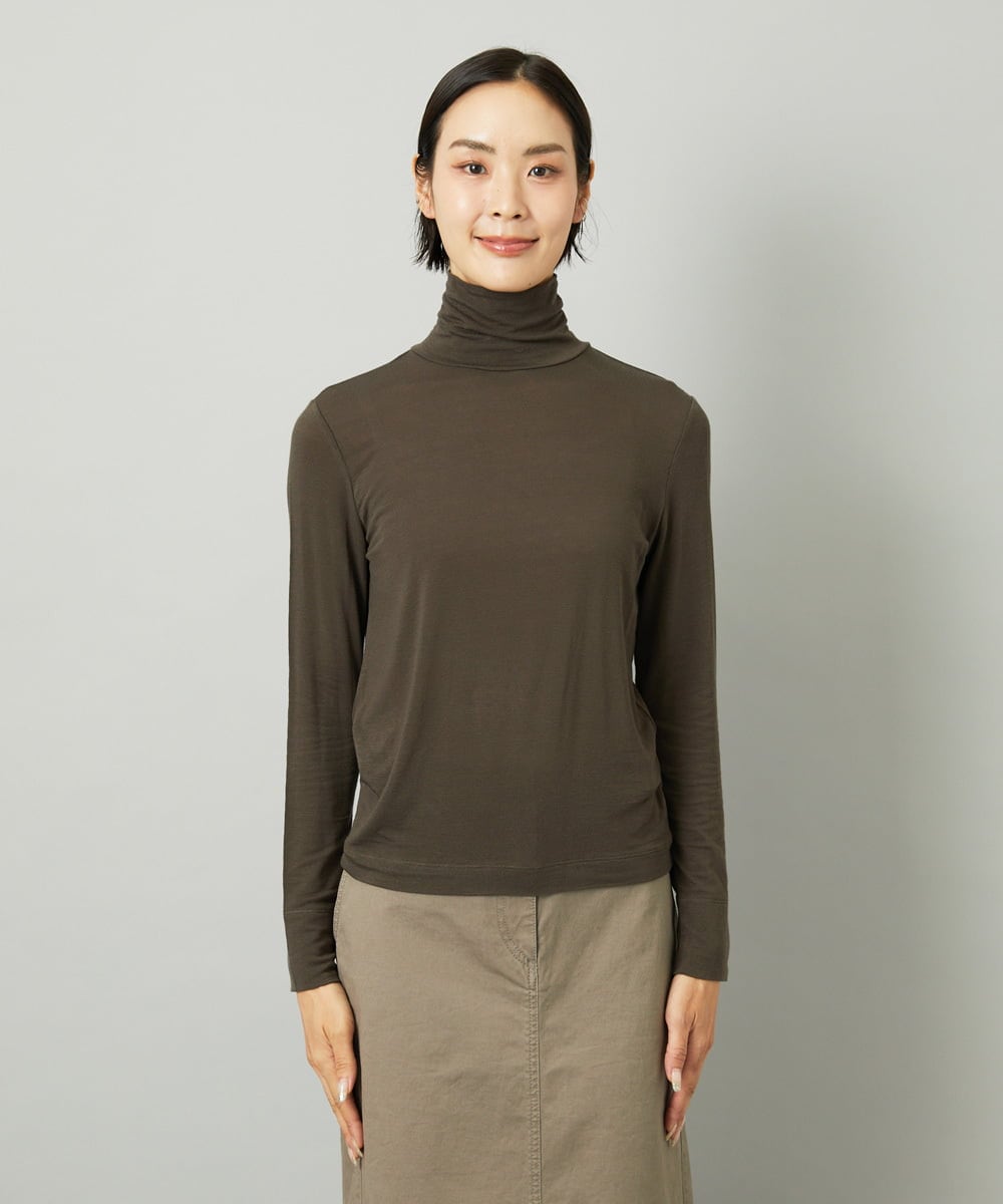F6KAD19130 MICHEL KLEIN(小さいサイズ)(メゾン ドゥ サンク) [小さいサイズ]［レイヤードにおすすめ］シアーハイネックカットソー ブラウン
