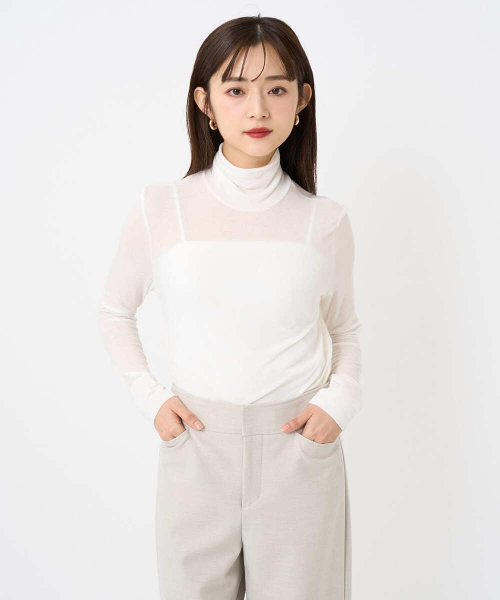 F6KAD19130 MICHEL KLEIN(小さいサイズ)(メゾン ドゥ サンク) [小さいサイズ]［レイヤードにおすすめ］シアーハイネックカットソー ブラウン