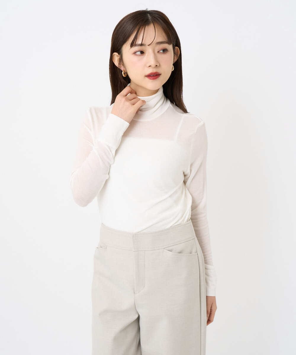 F6KAD19130 MICHEL KLEIN(小さいサイズ)(メゾン ドゥ サンク) [小さいサイズ]［レイヤードにおすすめ］シアーハイネックカットソー ブラウン