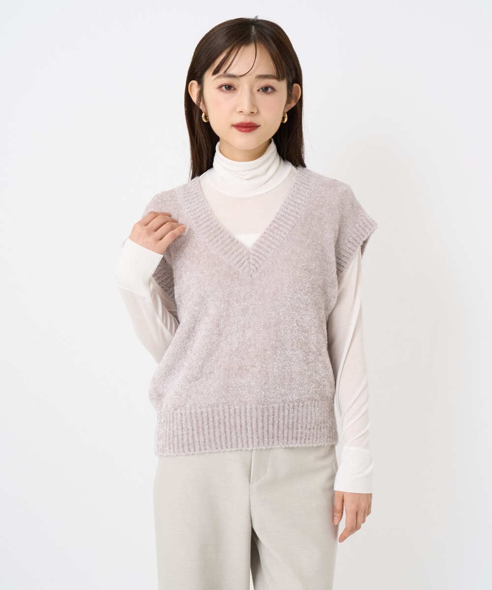 F6KAD19130 MICHEL KLEIN(小さいサイズ)(メゾン ドゥ サンク) [小さいサイズ]［レイヤードにおすすめ］シアーハイネックカットソー ブラウン