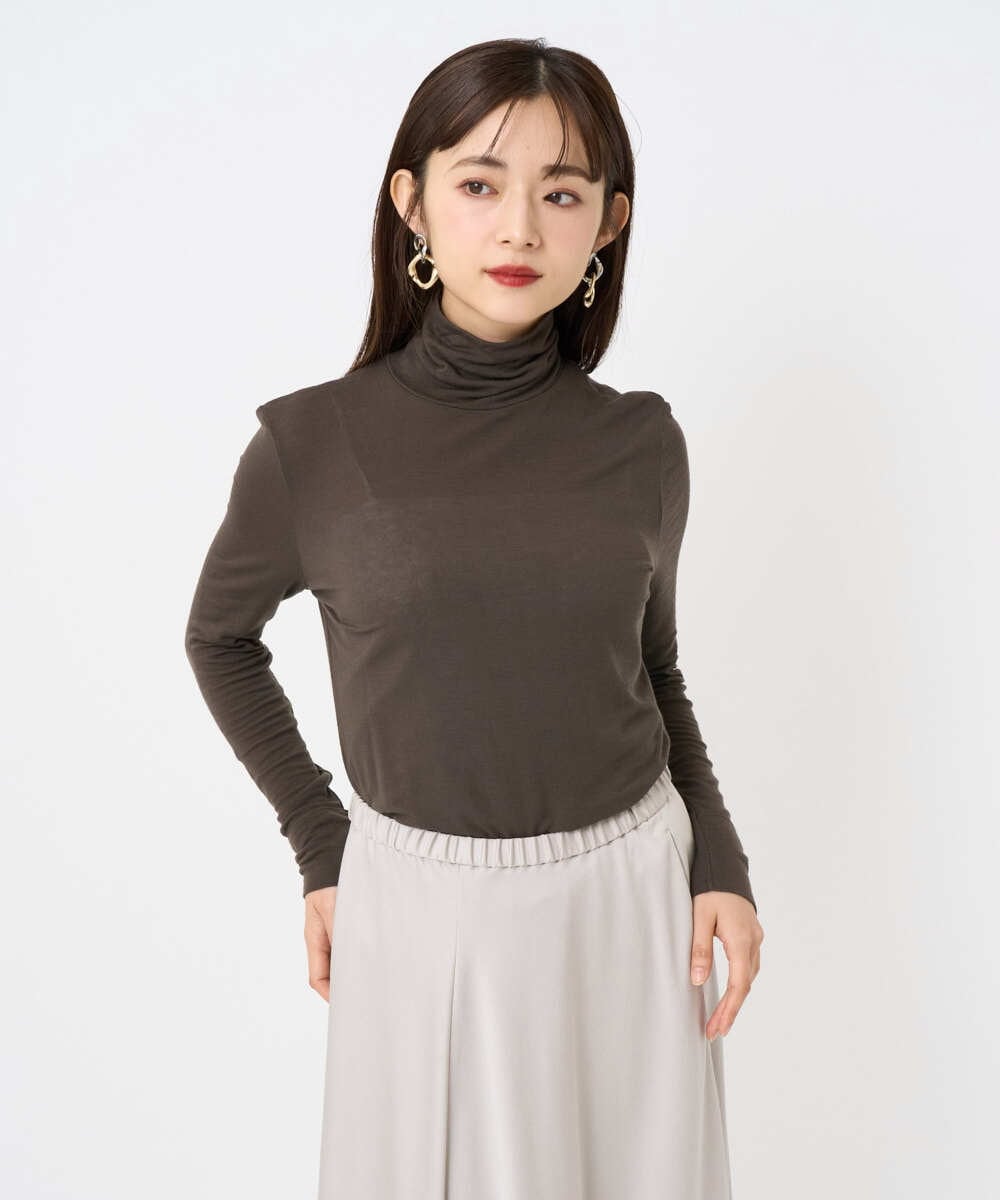 F6KAD19130 MICHEL KLEIN(小さいサイズ)(メゾン ドゥ サンク) [小さいサイズ]［レイヤードにおすすめ］シアーハイネックカットソー ブラウン