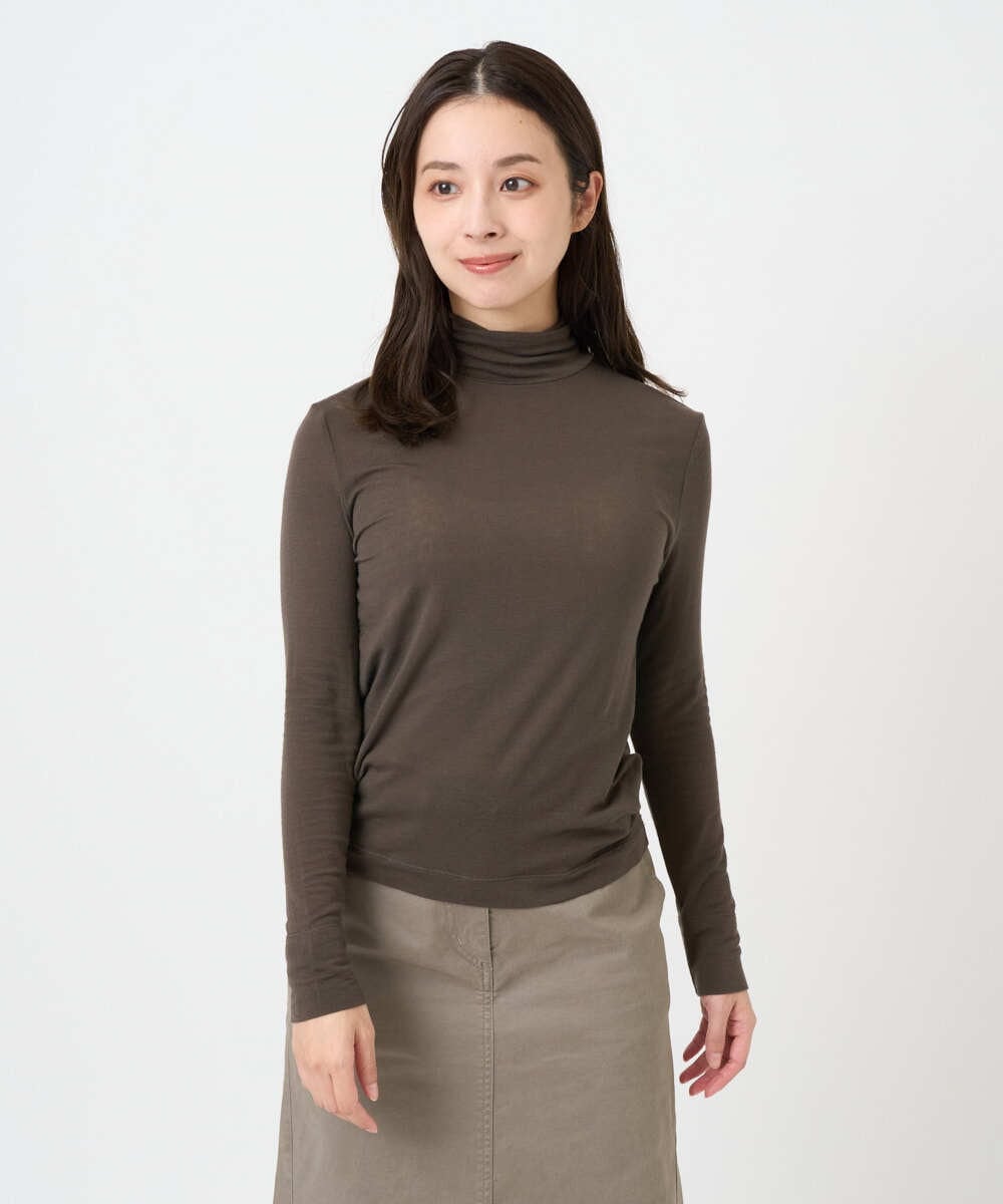 F6KAD19130 MICHEL KLEIN(小さいサイズ)(メゾン ドゥ サンク) [小さいサイズ]［レイヤードにおすすめ］シアーハイネックカットソー ブラウン