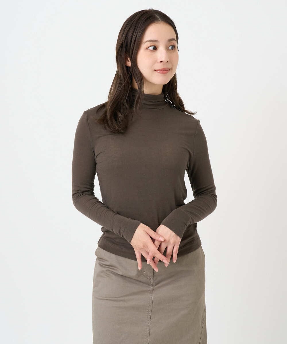 F6KAD19130 MICHEL KLEIN(小さいサイズ)(メゾン ドゥ サンク) [小さいサイズ]［レイヤードにおすすめ］シアーハイネックカットソー ブラウン