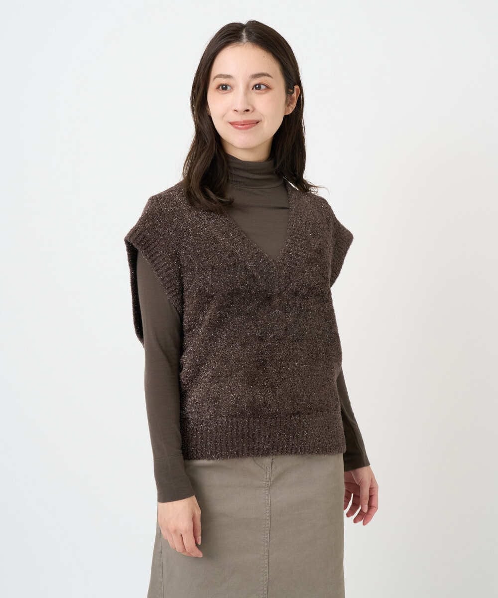 F6KAD19130 MICHEL KLEIN(小さいサイズ)(メゾン ドゥ サンク) [小さいサイズ]［レイヤードにおすすめ］シアーハイネックカットソー ブラウン