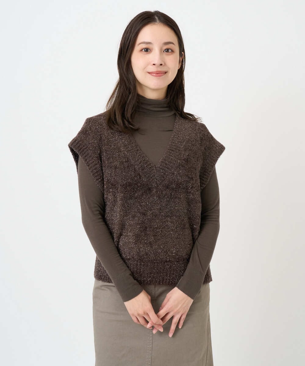 F6KAD19130 MICHEL KLEIN(小さいサイズ)(メゾン ドゥ サンク) [小さいサイズ]［レイヤードにおすすめ］シアーハイネックカットソー ブラウン