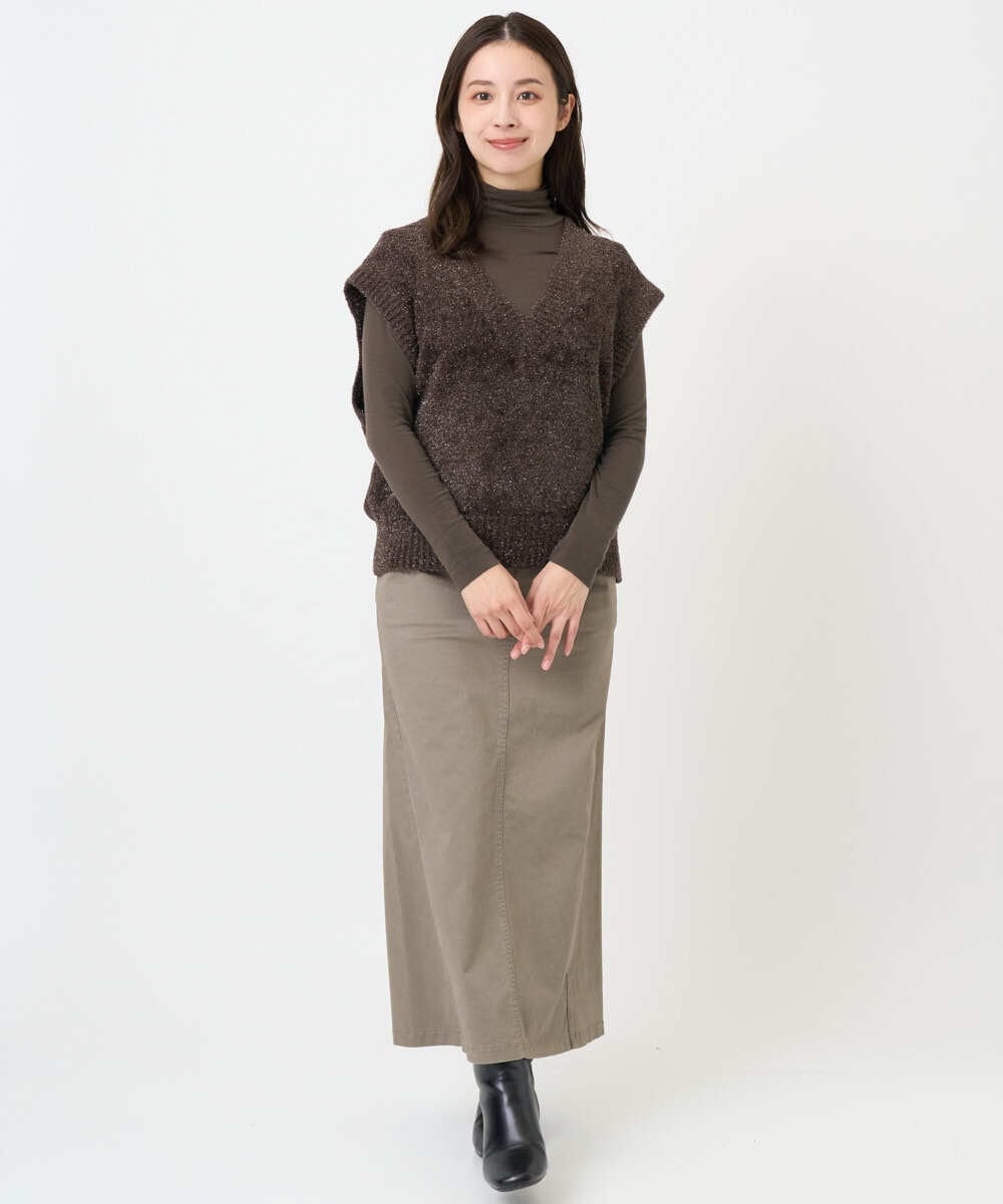 F6KAD19130 MICHEL KLEIN(小さいサイズ)(メゾン ドゥ サンク) [小さいサイズ]［レイヤードにおすすめ］シアーハイネックカットソー ブラウン