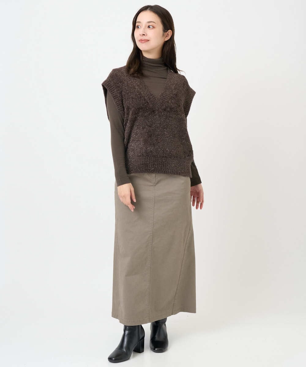 F6KAD19130 MICHEL KLEIN(小さいサイズ)(メゾン ドゥ サンク) [小さいサイズ]［レイヤードにおすすめ］シアーハイネックカットソー ブラウン