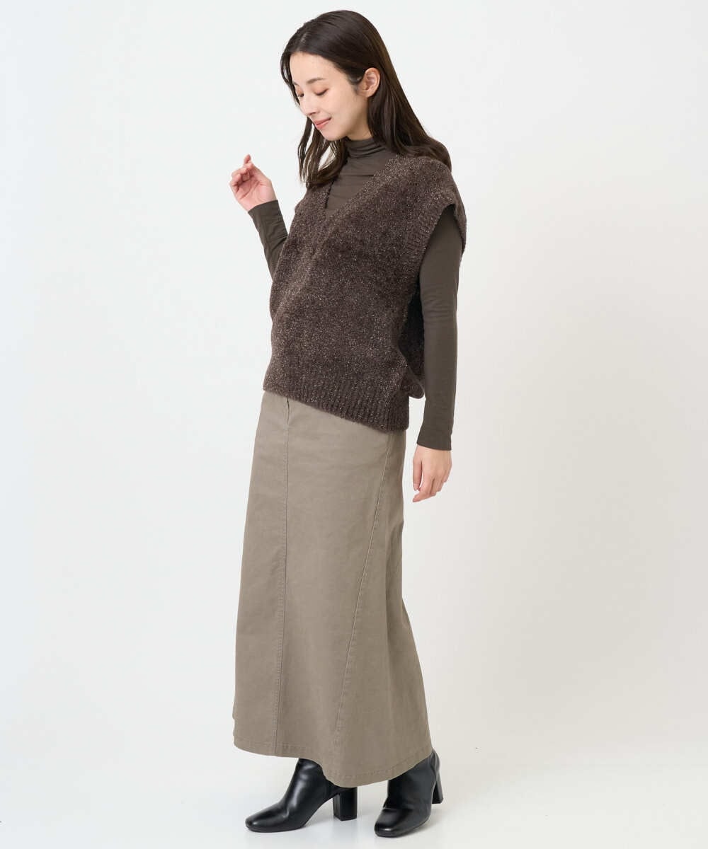 F6KAD19130 MICHEL KLEIN(小さいサイズ)(メゾン ドゥ サンク) [小さいサイズ]［レイヤードにおすすめ］シアーハイネックカットソー ブラウン