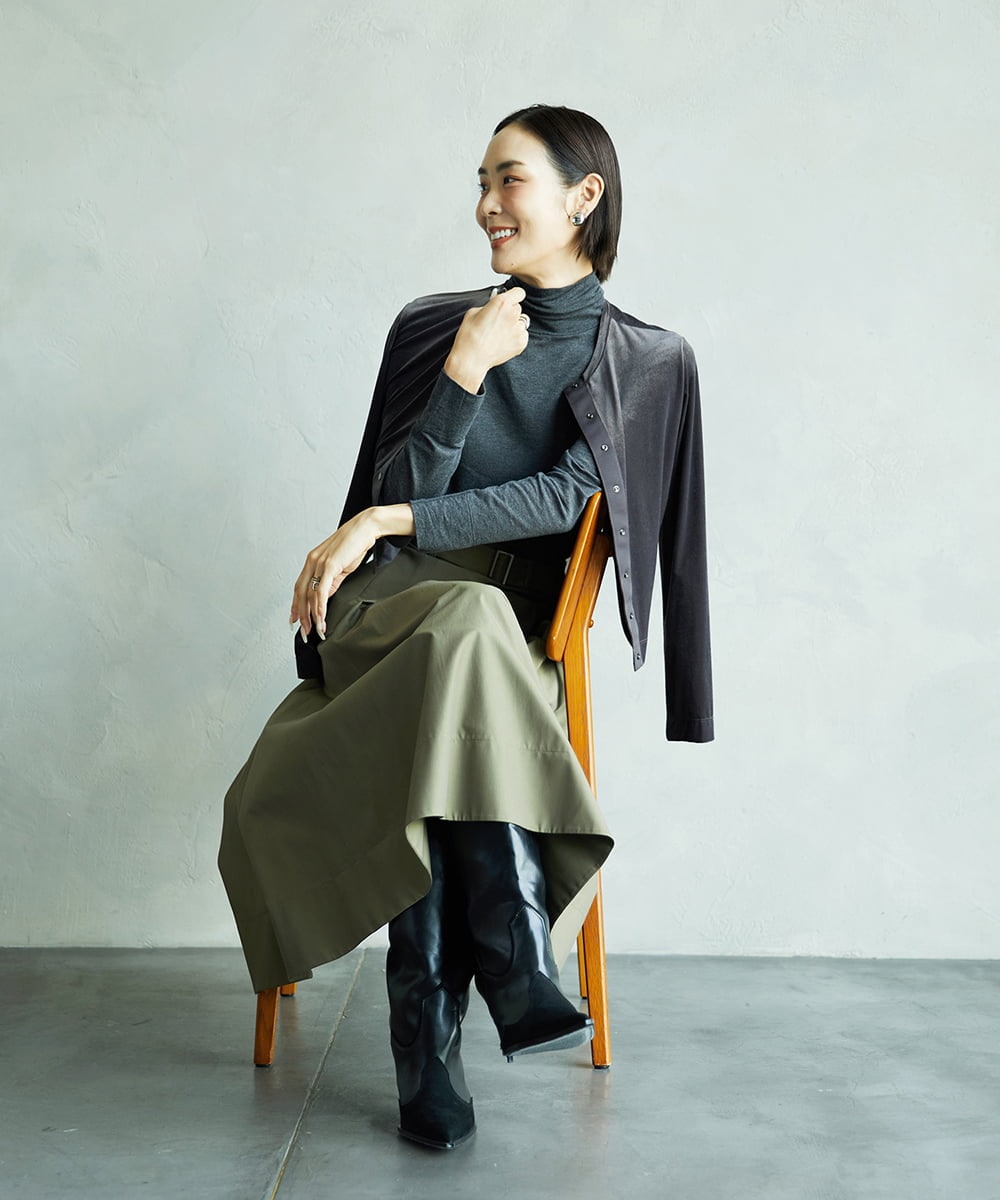 F6KAD19130 MICHEL KLEIN(小さいサイズ)(メゾン ドゥ サンク) [小さいサイズ]［レイヤードにおすすめ］シアーハイネックカットソー ブラウン